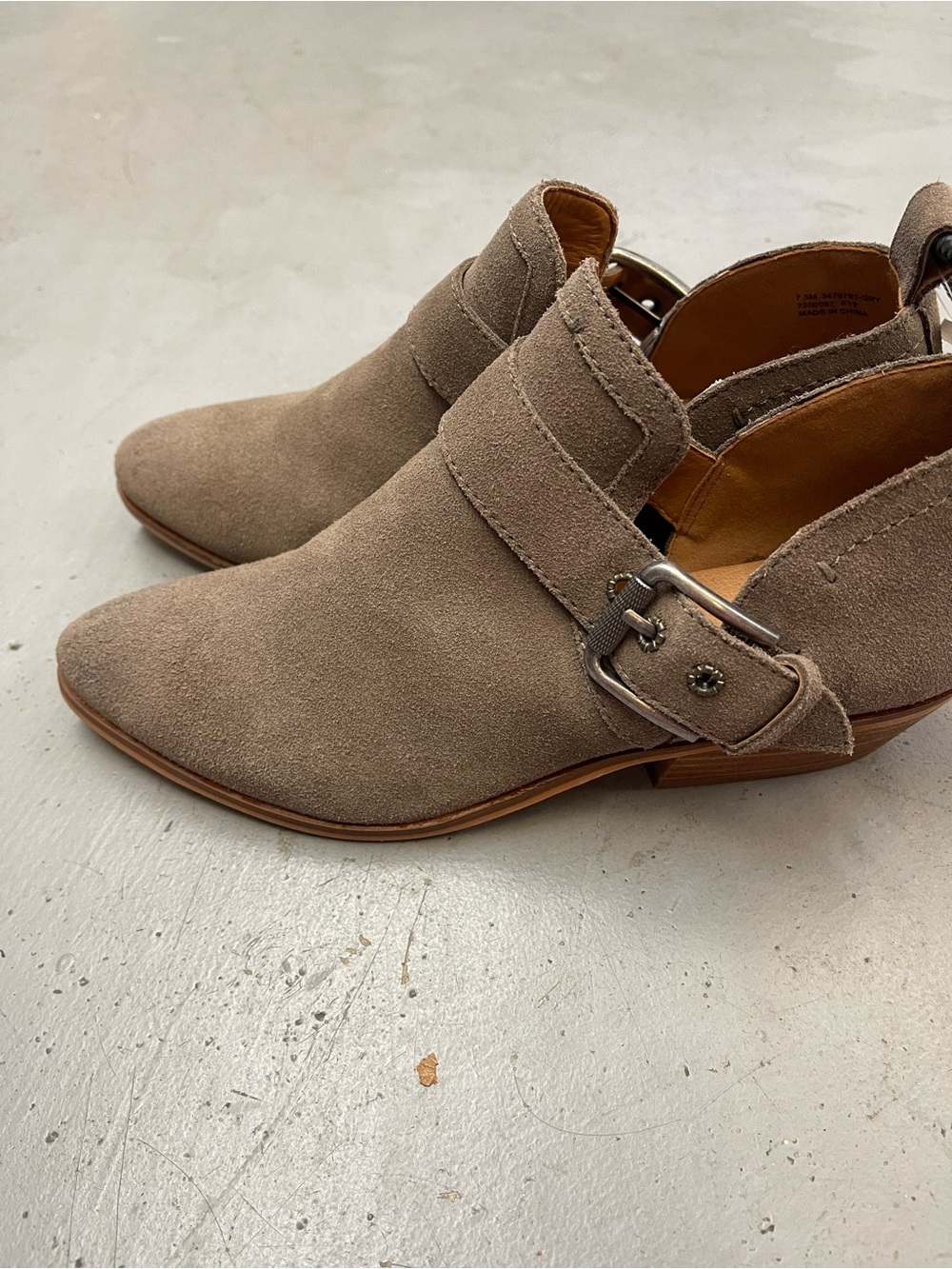 Frye Taupe Suede Ankle Booties with Buckle Strap